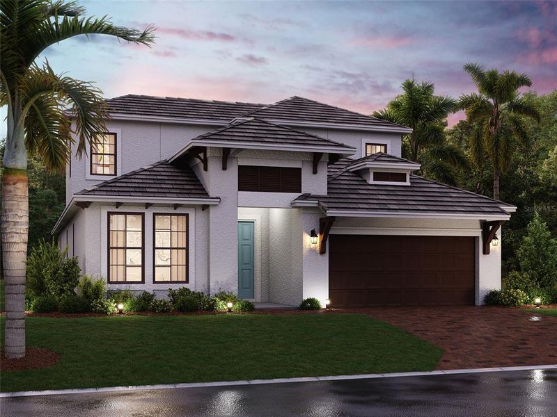 Front exterior of a new home in Grand Park, Sarasota, FL, highlighting curb appeal (Image 1). Front exterior of a new home in Grand Park, Sarasota, FL, highlighting curb appeal (Image 1).
