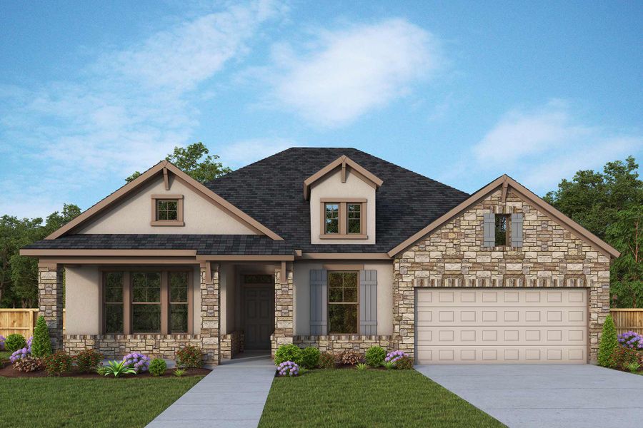Front exterior of a new home in La Cima, San Marcos, TX, highlighting curb appeal (Image 19).