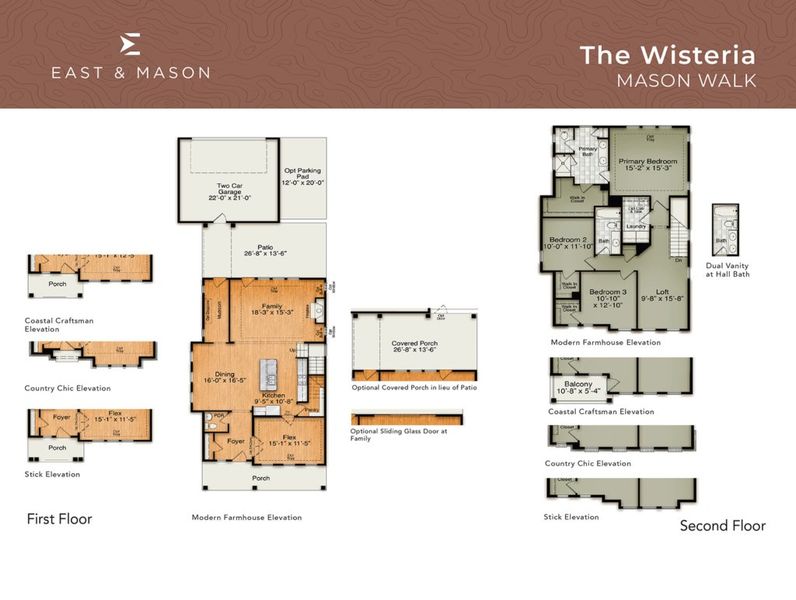 2D floor plan layout for the The Wisteria by RobuckHomes in East & Mason, Wilmington, NC (Image 5).