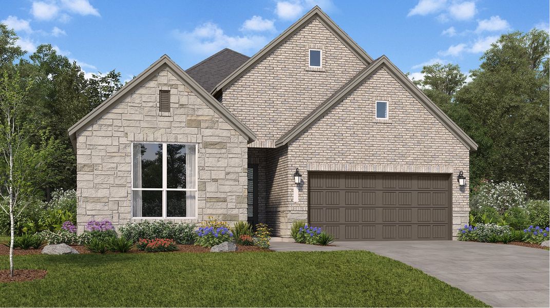 Front exterior of a new home in Oakberry Trails, Waller, TX, highlighting curb appeal (Image 1). Front exterior of a new home in Oakberry Trails, Waller, TX, highlighting curb appeal (Image 1).