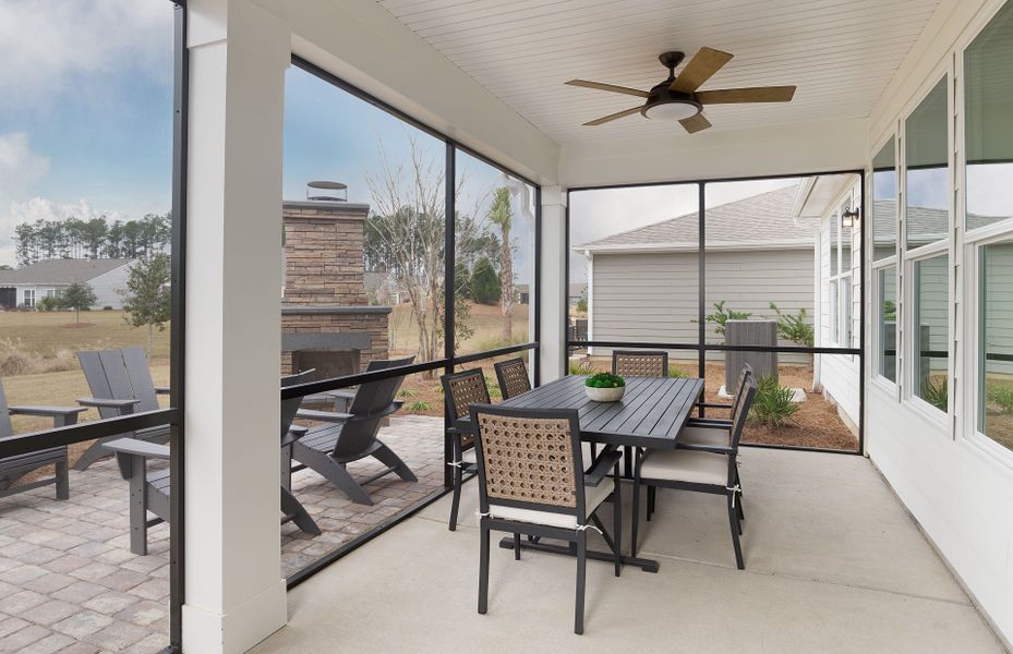 Exterior details and patio area of a home in Del Webb at Lake Oconee, Greensboro (Image 2). Exterior details and patio area of a home in Del Webb at Lake Oconee, Greensboro (Image 2).