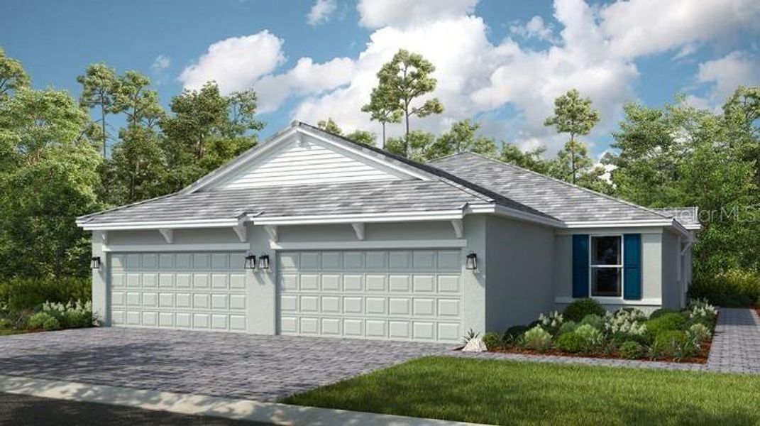Front exterior of a new home in Esplanade at Azario Lakewood Ranch, Lakewood Ranch, FL, highlighting curb appeal (Image 1). Front exterior of a new home in Esplanade at Azario Lakewood Ranch, Lakewood Ranch, FL, highlighting curb appeal (Image 1).