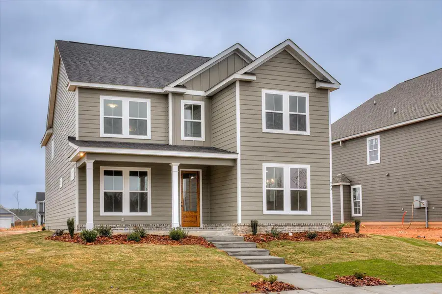Front exterior of a new home in Tillery Park, Grovetown, GA, highlighting curb appeal (Image 1). Front exterior of a new home in Tillery Park, Grovetown, GA, highlighting curb appeal (Image 1).