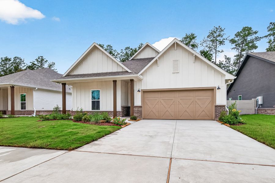 Front exterior of a new home in Two Step Farm, Montgomery, TX, highlighting curb appeal (Image 21).