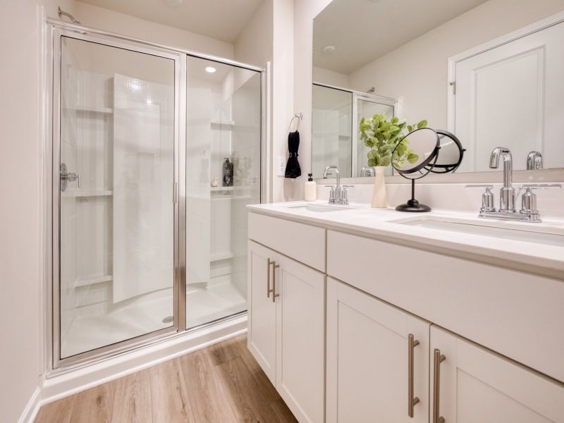 Primary bathroom in the Topaz floorplan at a Meritage Homes community in Graham, NC.