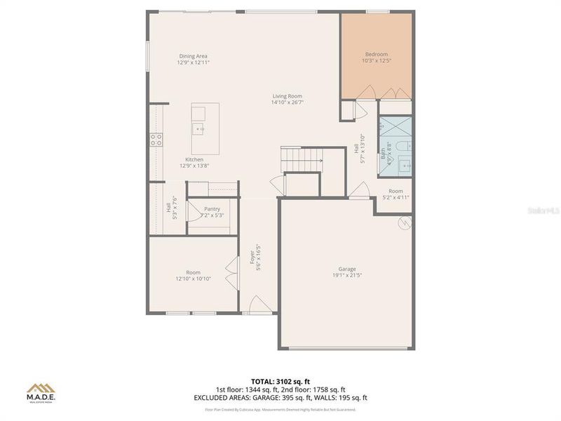 2D floor plan layout of this home in Deerbrook, Land O' Lakes, FL (Image 6).