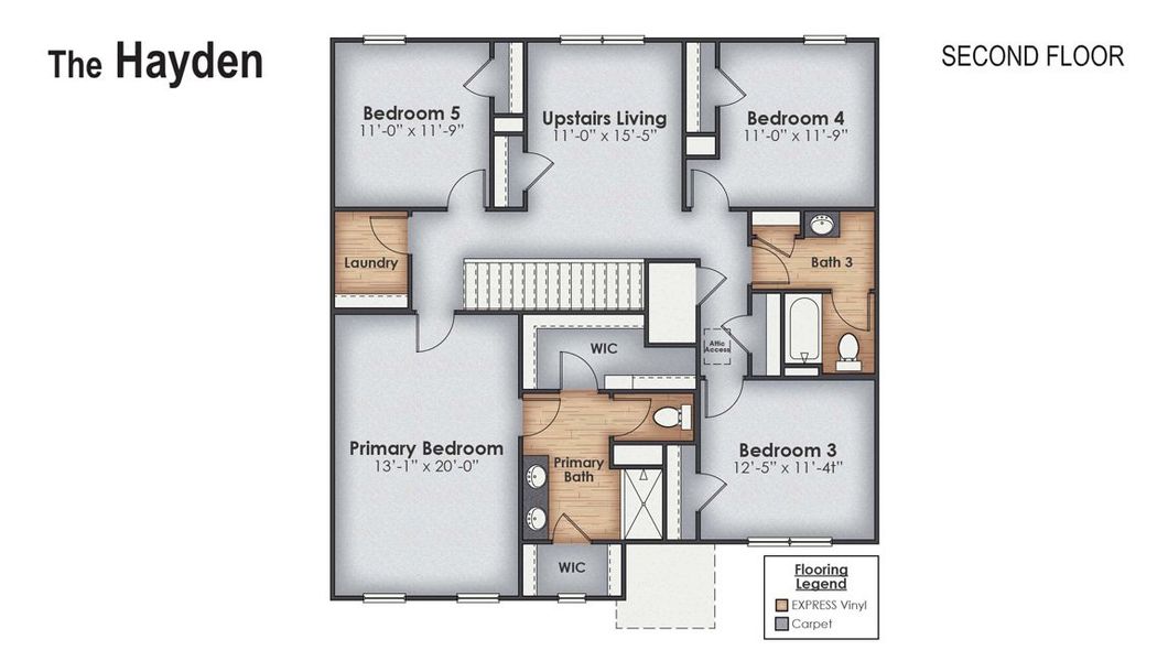 2D floor plan layout for the HAYDEN by D.R. Horton in Eagle Creek, Bolivia, NC (Image 4).
