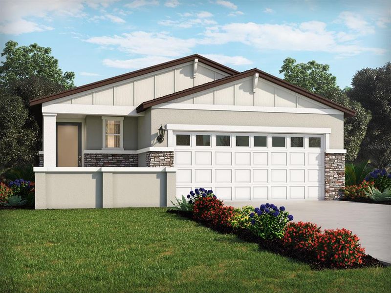 Front exterior of a new home in Springs at Lake Alfred - Classic Series, Lake Alfred, FL, highlighting curb appeal (Image 1). Front exterior of a new home in Springs at Lake Alfred - Classic Series, Lake Alfred, FL, highlighting curb appeal (Image 1).