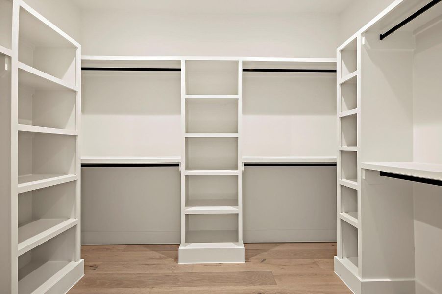 Walk in closet with wood finished floors