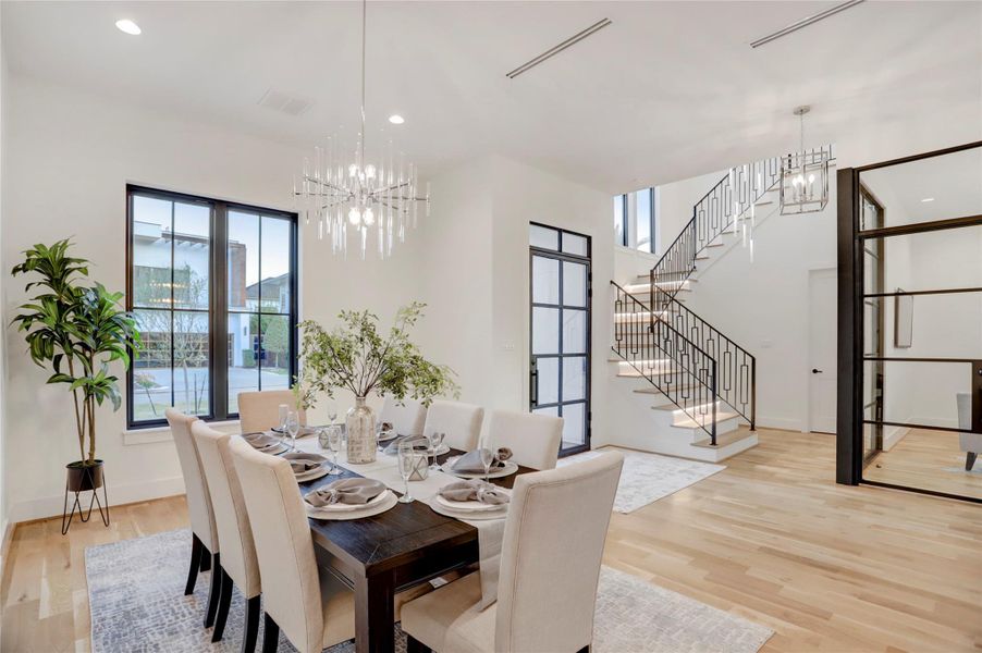 The view from the corner of the formal dining back toward the front door.