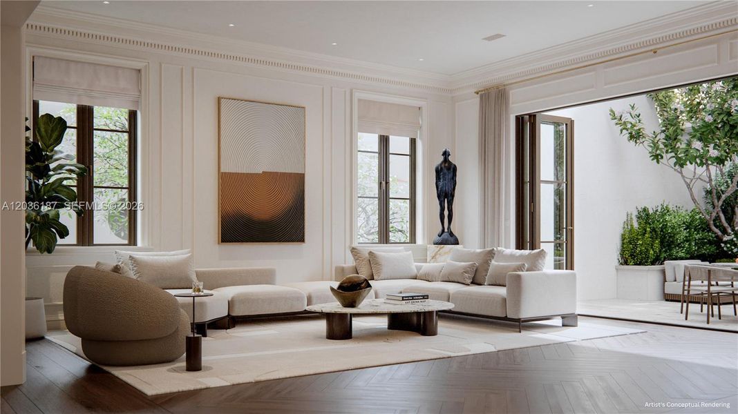 Furnished interior view inside a new home in , Coral Gables (Image 11). Furnished interior view inside a new home in , Coral Gables (Image 11).