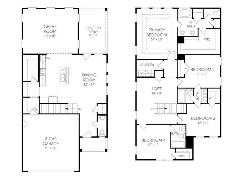 2D floor plan layout for the Windermere - 19246 by Dream Finders Homes in The Settlement, Simpsonville, SC (Image 5). 2D floor plan layout for the Windermere - 19246 by Dream Finders Homes in The Settlement, Simpsonville, SC (Image 5).