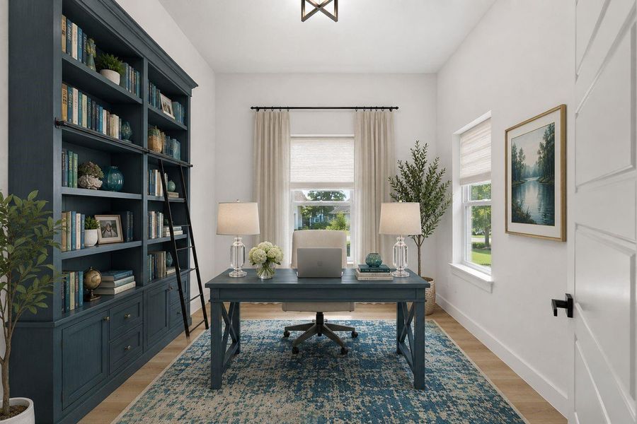 as you enter the front door, the home office/study is in the front corner with windows on 2 walls to maximize natural lighting, wide plank modern flooring, bright neutral walls, perfect place to focus on the days work. Virtually furnished for you to better imagine its potential. as you enter the front door, the home office/study is in the front corner with windows on 2 walls to maximize natural lighting, wide plank modern flooring, bright neutral walls, perfect place to focus on the days work. Virtually furnished for you to better imagine its potential.