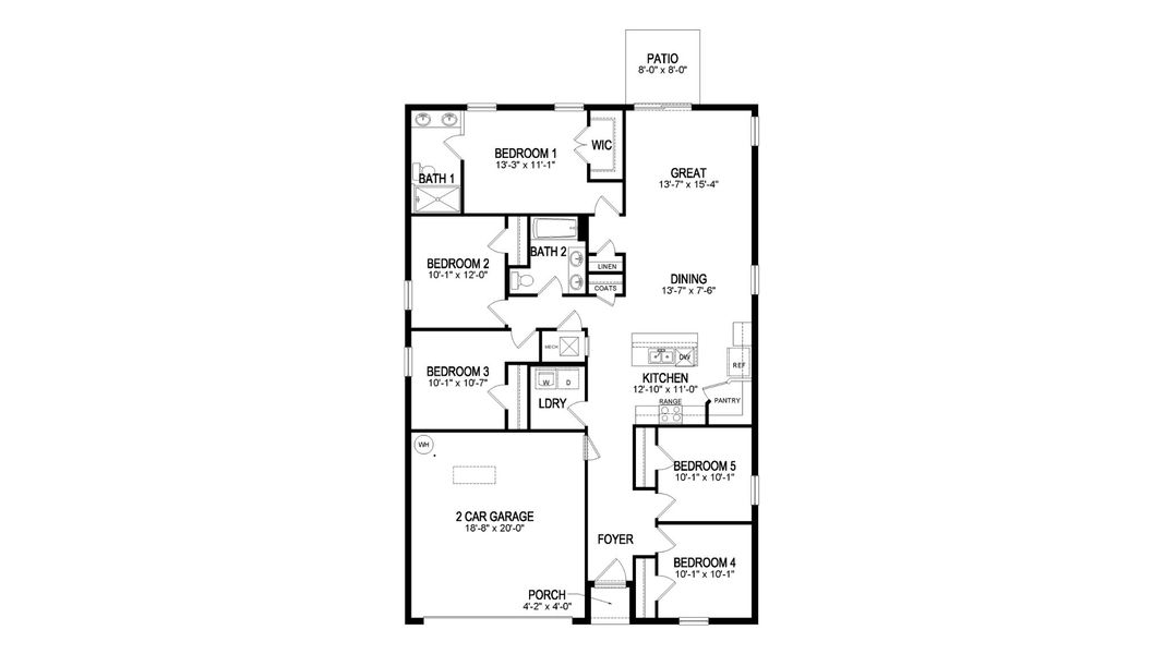 2D floor plan layout for the Dundee by D.R. Horton in Oakfield Lakes, Parrish, FL (Image 3).