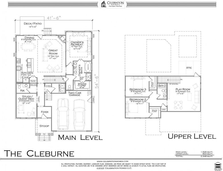 2D floor plan layout for the Cleburne by Celebration Homes in Woodbridge Glen, Lebanon, TN (Image 3).