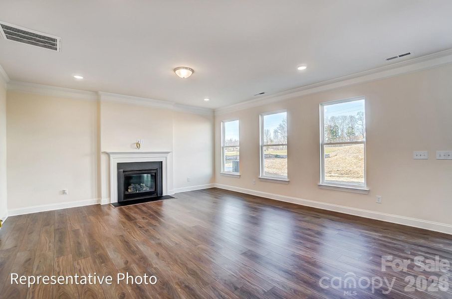 Example of family room with gas fireplace