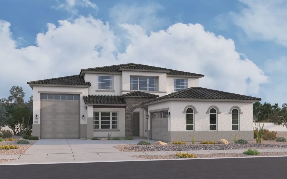 Representative exterior photo of a completed home built from the Delfino by Elliott Homes in Valencia at Granite Vista, Waddell, AZ (Image 25). Representative exterior photo of a completed home built from the Delfino by Elliott Homes in Valencia at Granite Vista, Waddell, AZ (Image 25).
