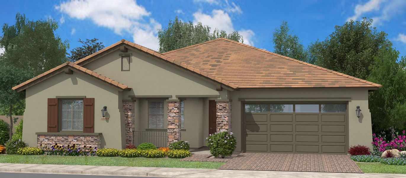 Representative exterior photo of a completed home built from the Duncan's Point by Fulton Homes in Sonoma Coast, San Tan Valley, AZ (Image 5). Representative exterior photo of a completed home built from the Duncan's Point by Fulton Homes in Sonoma Coast, San Tan Valley, AZ (Image 5).