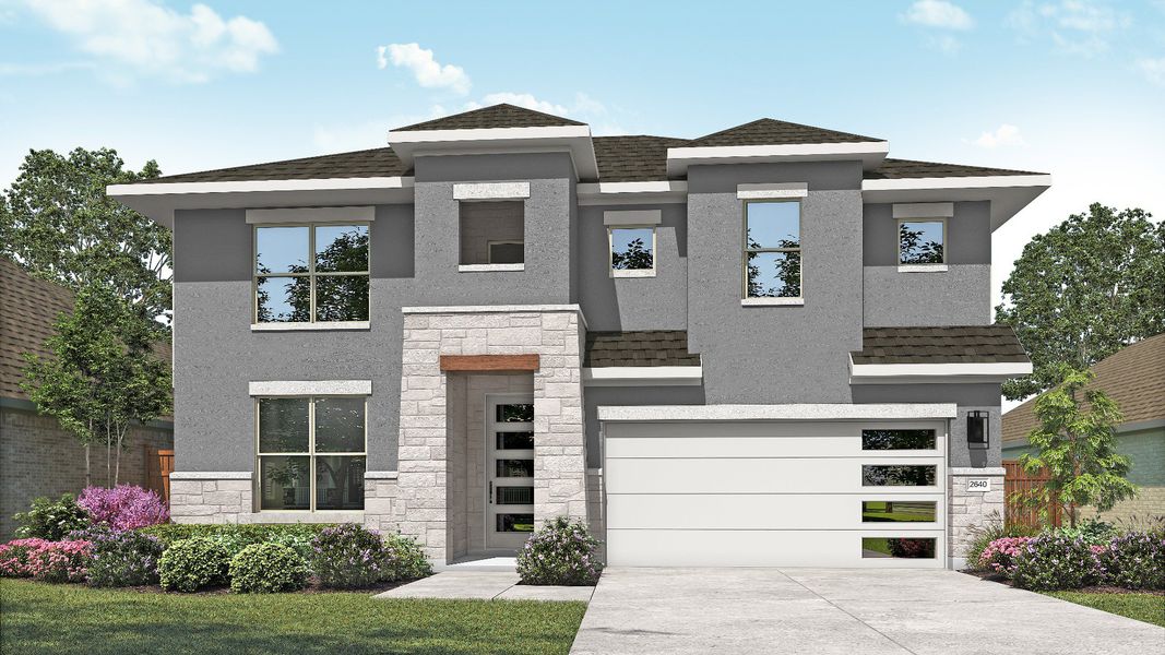 Representative exterior photo of a completed home built from the Magnolia by DRB Homes in Veramendi, New Braunfels, TX (Image 2). Representative exterior photo of a completed home built from the Magnolia by DRB Homes in Veramendi, New Braunfels, TX (Image 2).