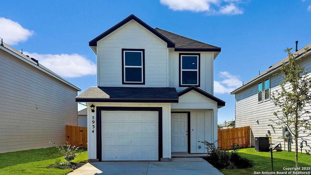 Front exterior of a new home in Blue Ridge Ranch, San Antonio, TX, highlighting curb appeal (Image 1). Front exterior of a new home in Blue Ridge Ranch, San Antonio, TX, highlighting curb appeal (Image 1).