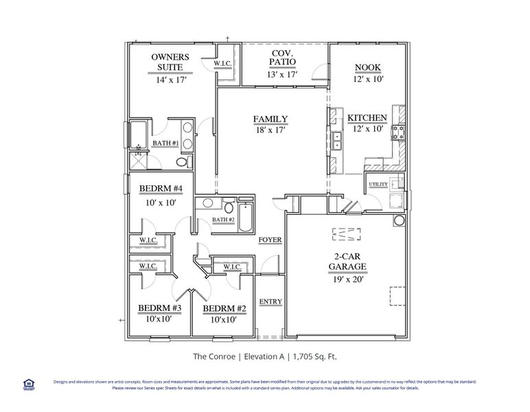 2D floor plan layout for the Conroe by Our Country Homes in Runaway Bay, Runaway Bay, TX (Image 3).