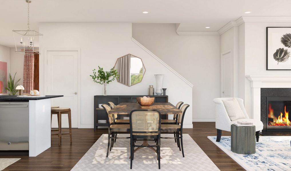 Cozy dining area and great room with gorgeous floors