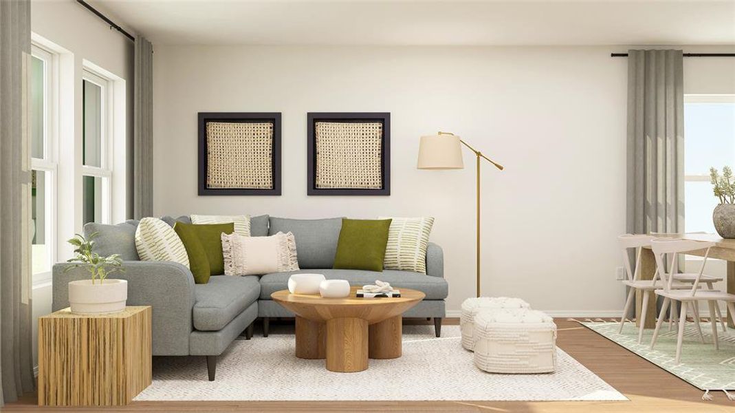 Living room with wood-type flooring