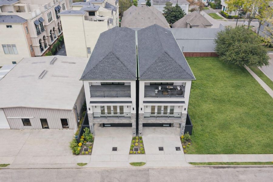 Bird’s-eye view highlighting modern architecture.