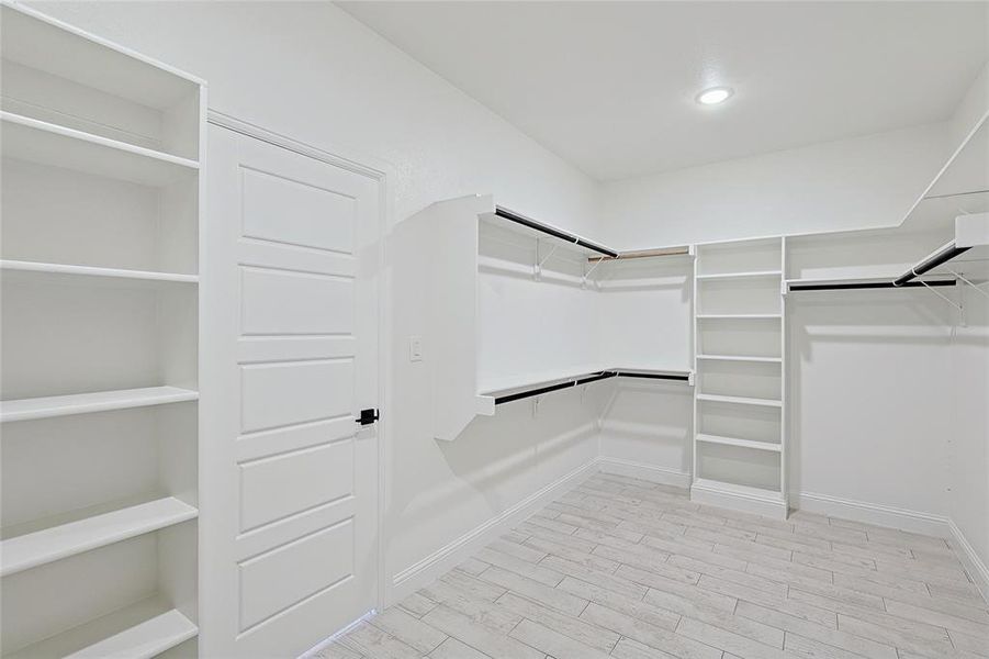 Spacious closet with light wood-type flooring