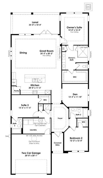 2D floor plan layout for the Marco by Kolter Homes in NatureWalk at Watersound Origins, Inlet Beach, FL (Image 5).