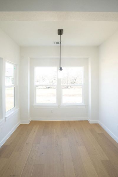 Unfurnished dining area with light wood-type flooring and healthy amount of natural light