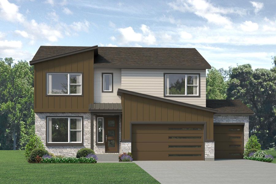 Representative exterior photo of a completed home built from the Gunnison by Risewell Homes in Highlands Preserve, Mead, CO (Image 14).