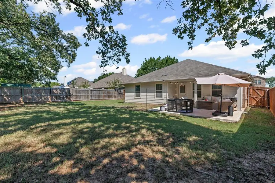 Huge fenced backyard with mature shade trees and plenty of space for pets, kids, or future pool addition. Huge fenced backyard with mature shade trees and plenty of space for pets, kids, or future pool addition.
