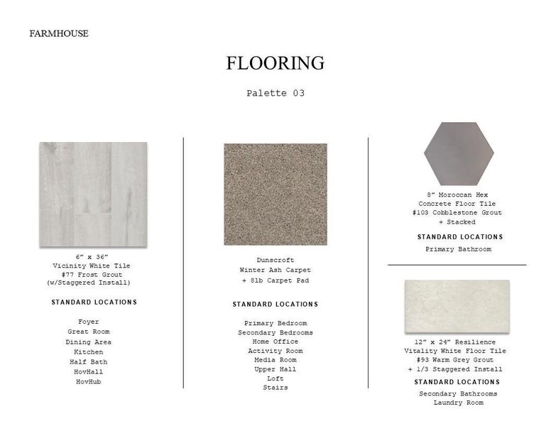 Farmhouse Look Palette 3: Flooring Selection Sheet (*Artist rendering used for illustration purposes only.) Farmhouse Look Palette 3: Flooring Selection Sheet (*Artist rendering used for illustration purposes only.)