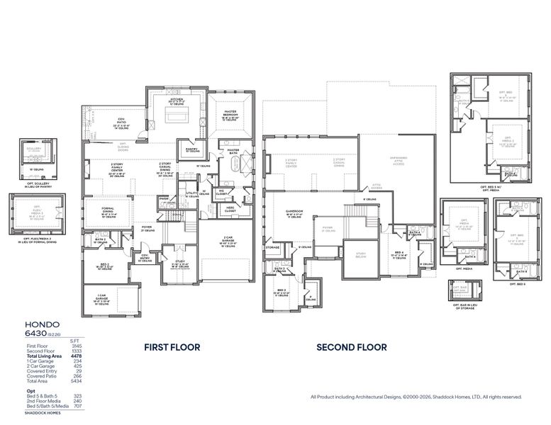 2D floor plan layout for the Hondo - SH 6430 by Shaddock Homes in Park Place - 80' Lots, Prosper, TX (Image 3).