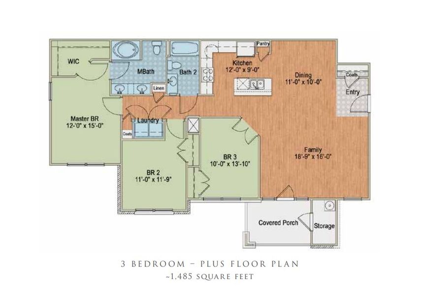2D floor plan layout for the 3 Bedroom by ExperienceOne Homes, LLC in Weatherstone Creek, Cary, NC (Image 3).
