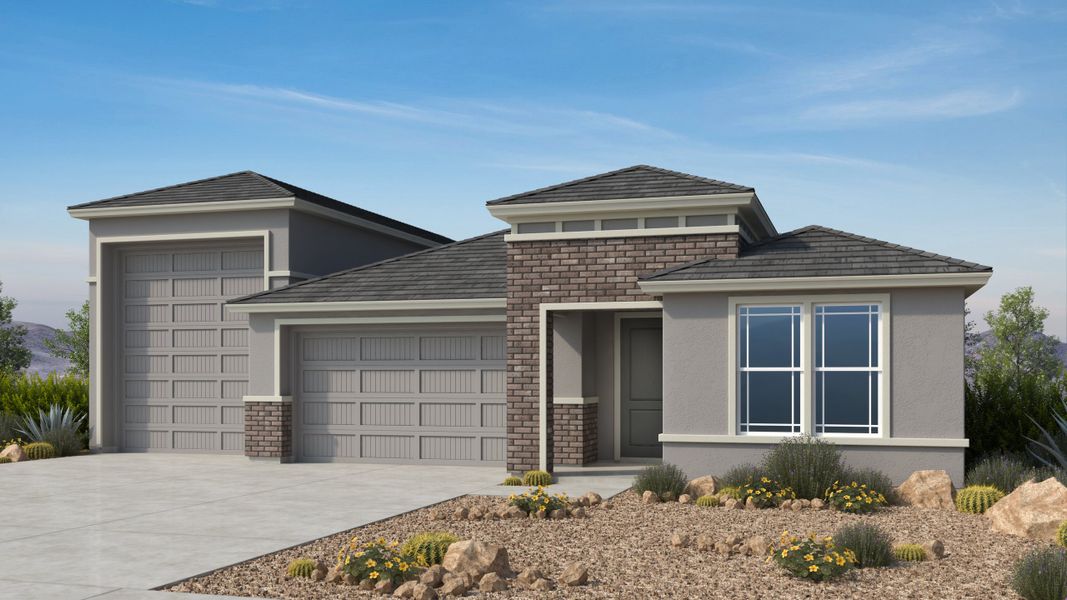 Representative exterior photo of a completed home built from the Embark by Taylor Morrison in Combs Ranch Journey Collection, San Tan Valley, AZ (Image 4). Representative exterior photo of a completed home built from the Embark by Taylor Morrison in Combs Ranch Journey Collection, San Tan Valley, AZ (Image 4).