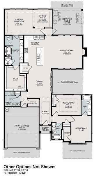 2D floor plan layout for the Lisbon by Sitterle Homes in Comanche Trace, Kerrville, TX (Image 3).