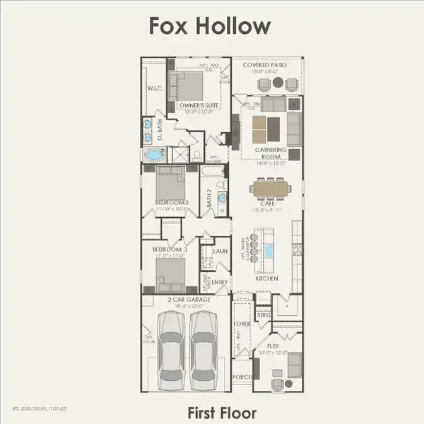 2D floor plan layout of this home in Montgomery Bend, Montgomery, TX (Image 2).