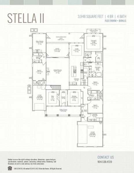 2D floor plan layout for the Stella by Riverside Homes in Hidden Creek at SilverLeaf, St. Augustine, FL (Image 42).