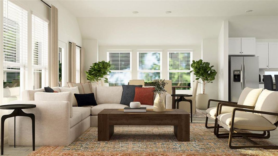 Living area featuring lofted ceiling Living area featuring lofted ceiling