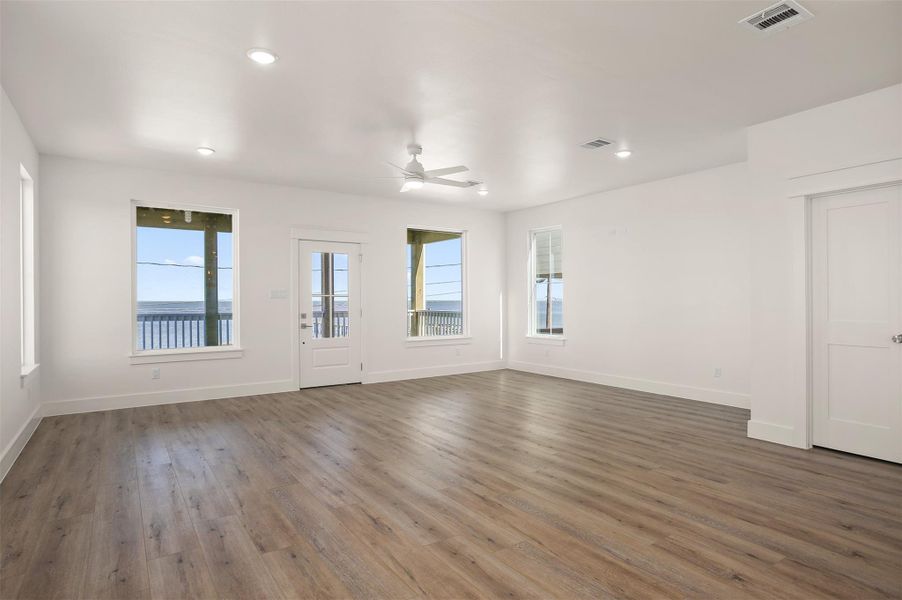 A second view of the living room with water view