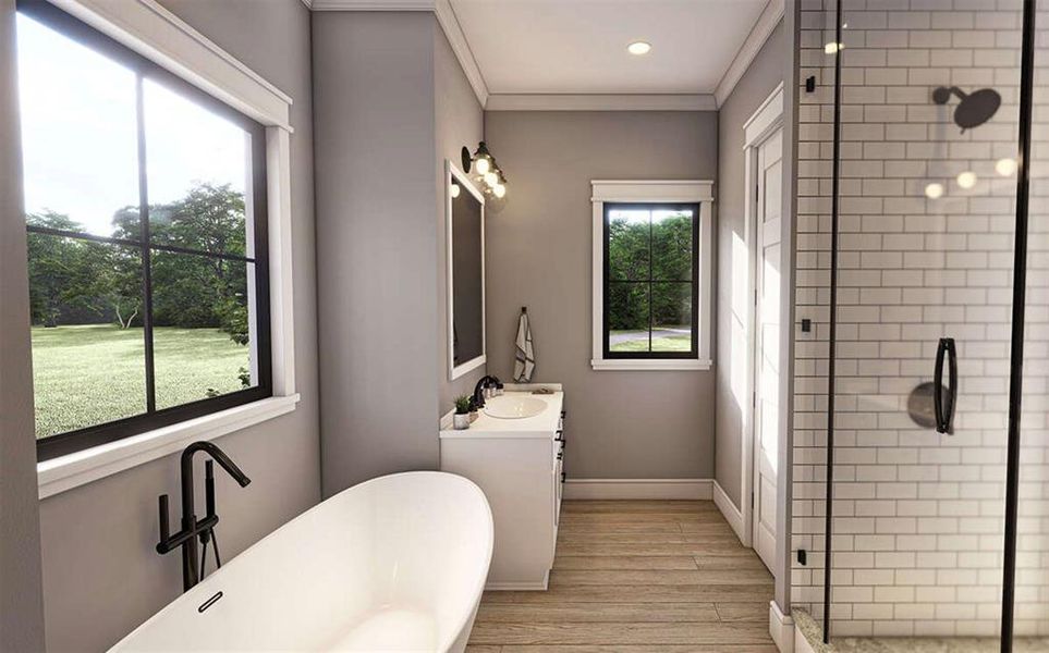 Soak in master tub, separate from the walk-in shower!