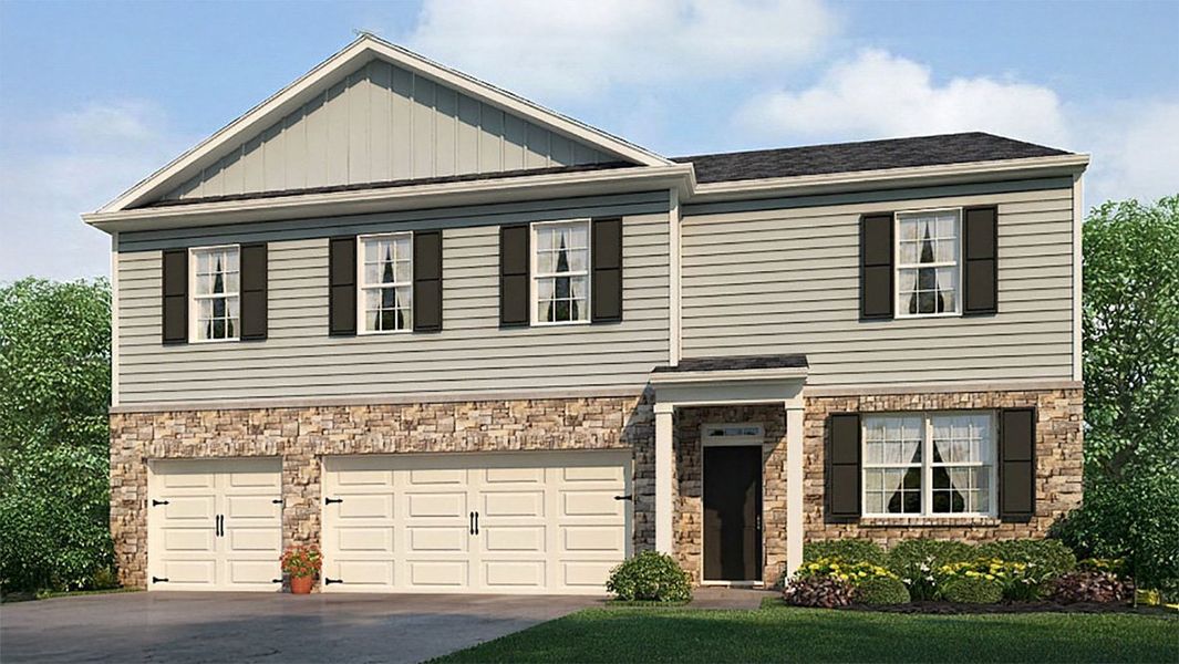 Representative exterior photo of a completed home built from the Mansfield by D.R. Horton in Northwoods at Mirror Lake, Villa Rica, GA (Image 2).