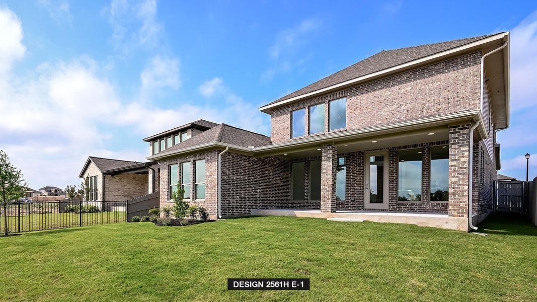 Front exterior of a new home in Flora 50', Hutto, TX, highlighting curb appeal (Image 1). Front exterior of a new home in Flora 50', Hutto, TX, highlighting curb appeal (Image 1).