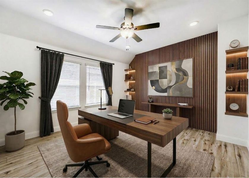 Virtually Staged flex space shown as an office