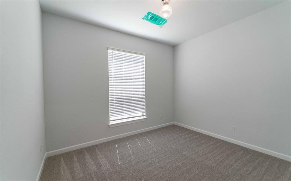 Neutral painted walls and grey patterned carpeting Neutral painted walls and grey patterned carpeting