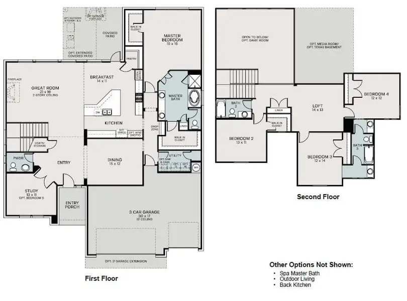2D floor plan layout for the Ellsworth by Sitterle Homes in Kinder Gale 65’s at Kinder Ranch, San Antonio, TX (Image 3).