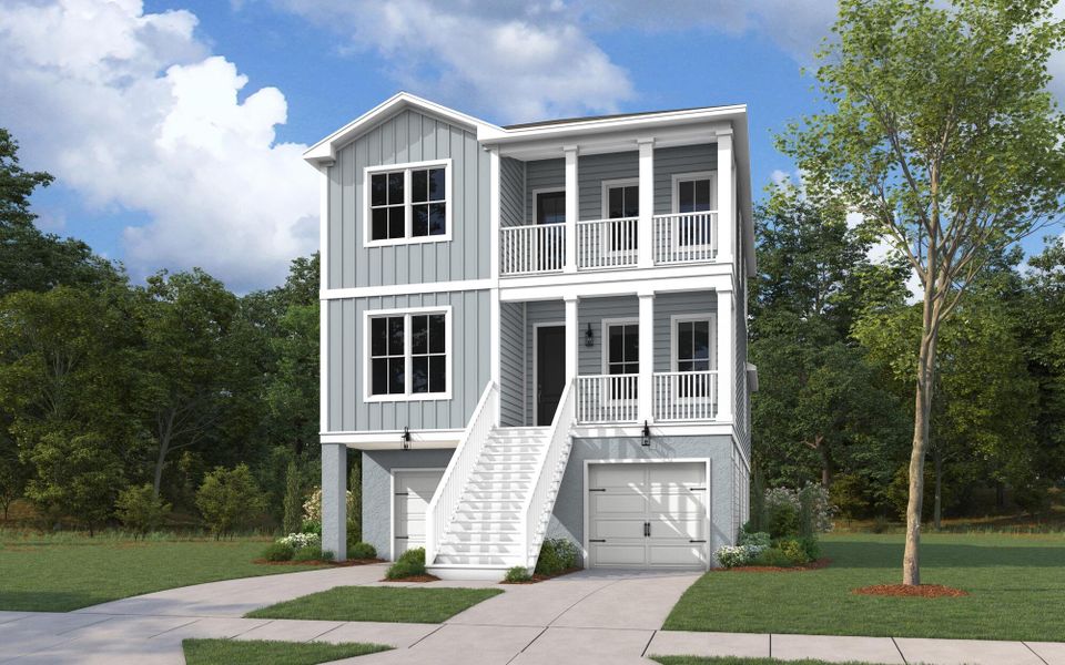 Front exterior of a new home in Waterloo Estates, Johns Island, SC, highlighting curb appeal (Image 1).