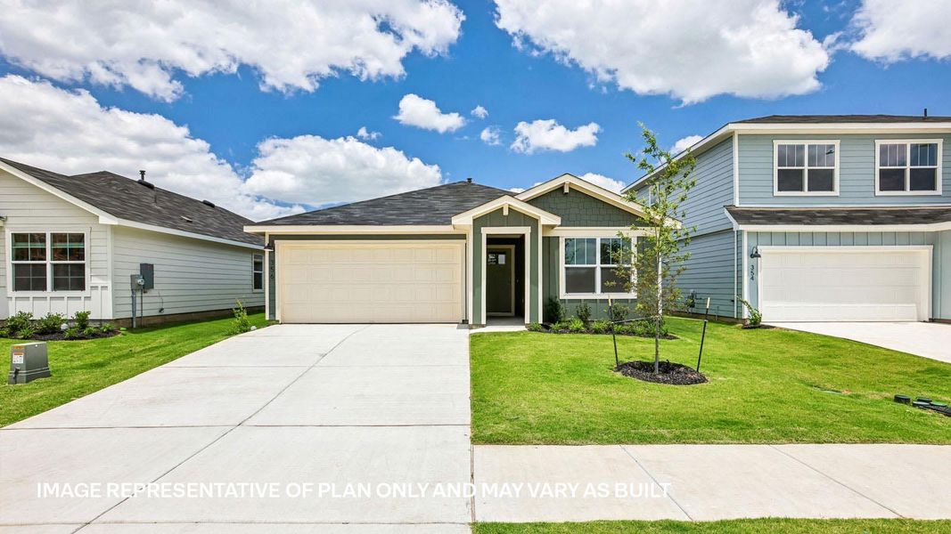 Front exterior of a new home in Valverde, Bastrop, TX, highlighting curb appeal (Image 17). Front exterior of a new home in Valverde, Bastrop, TX, highlighting curb appeal (Image 17).